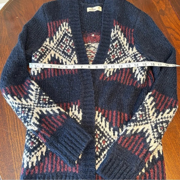 Hollister Open Front Cardigan Wool Blend Sweater In Navy Aztec Pattern Size Med - Picture 6 of 7
